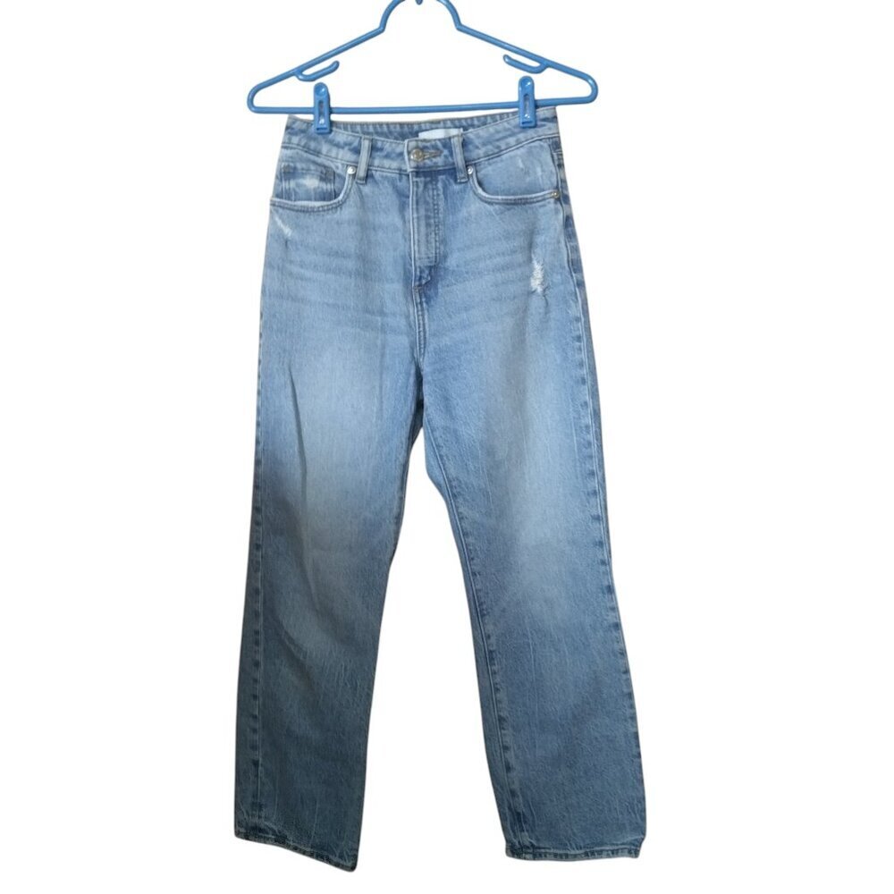 LOFT Women's The Straight Petite 24/00 Blue Jeans Distressed Casual High Rise